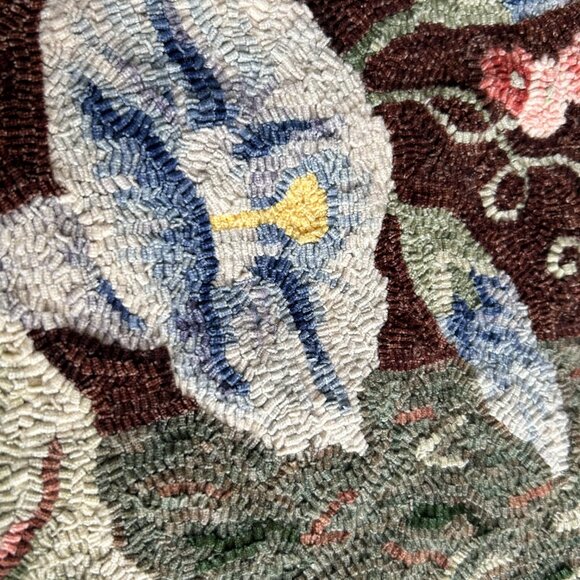 Vintage Hooked Rabbit & Morning Glory Tapestry - Picture 3 of 6